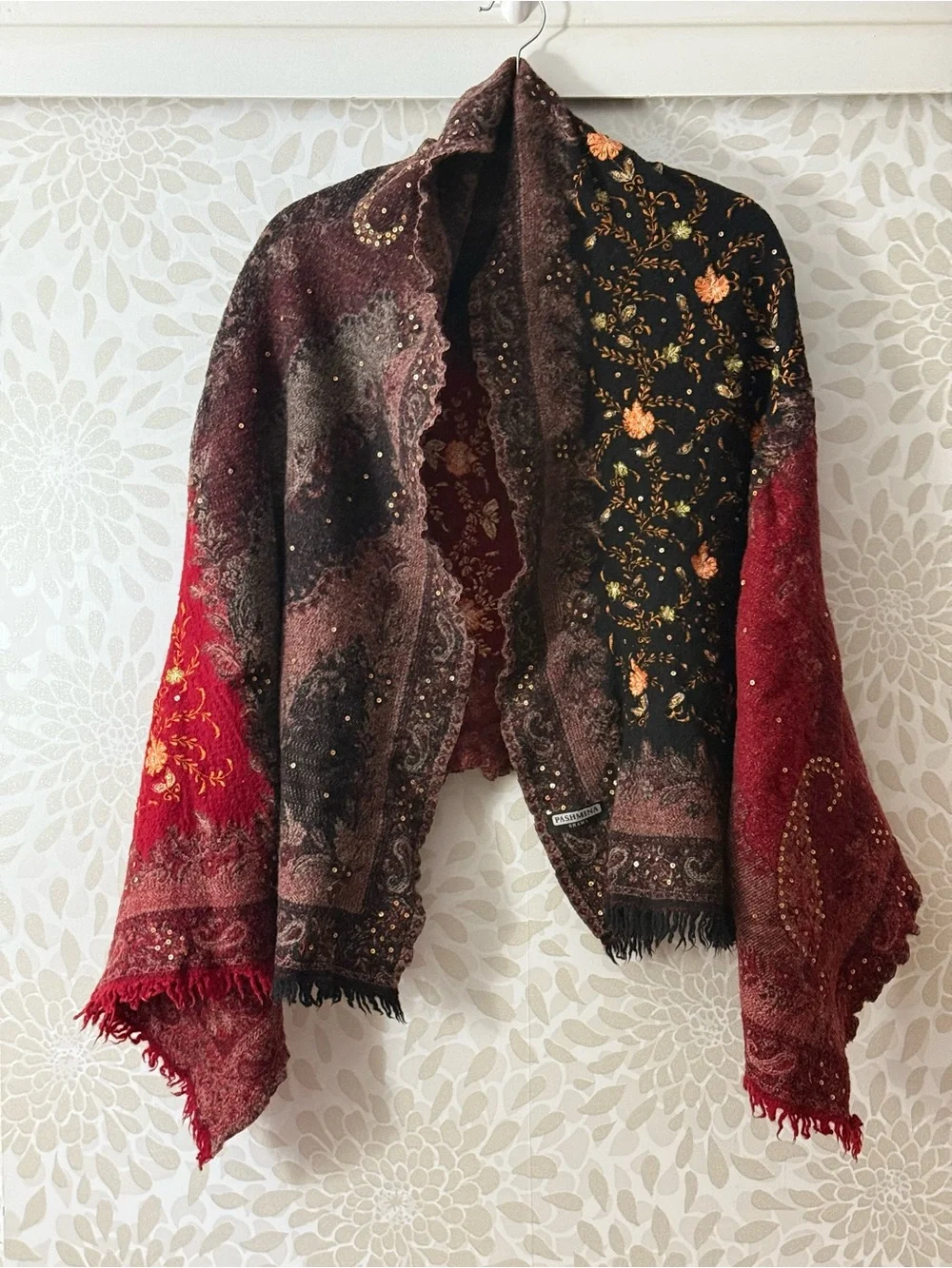 Pashmina Shawl Women’s OS One Size Paisley Floral Sequins Fringe Sweater Wrap